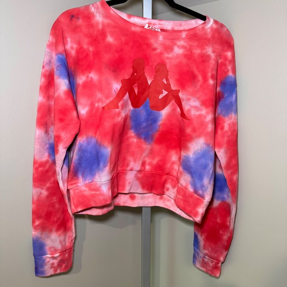 Kappa Tops - Kappa Cropped Sweatshirt Tie Dye Red Blue Logo Casual Top Large